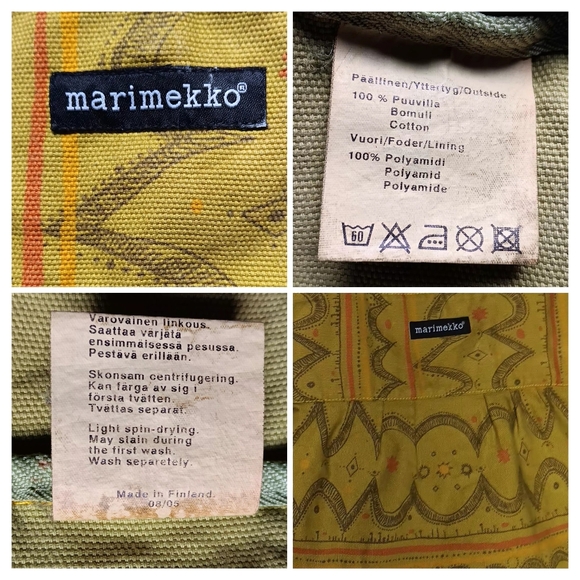 VTG Marimekko Green Cotton Shoulder Bag Purse with Abstract Pattern - Picture 5 of 5